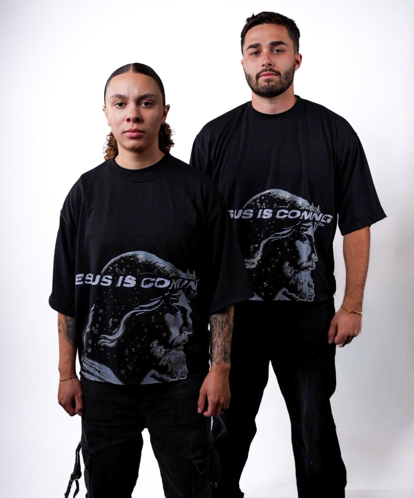jesus is coming rhinestone tee