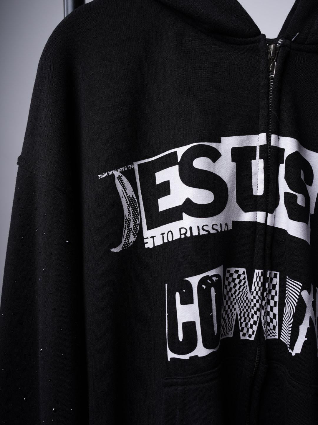 jesus is coming rhinestone zip up hoodie