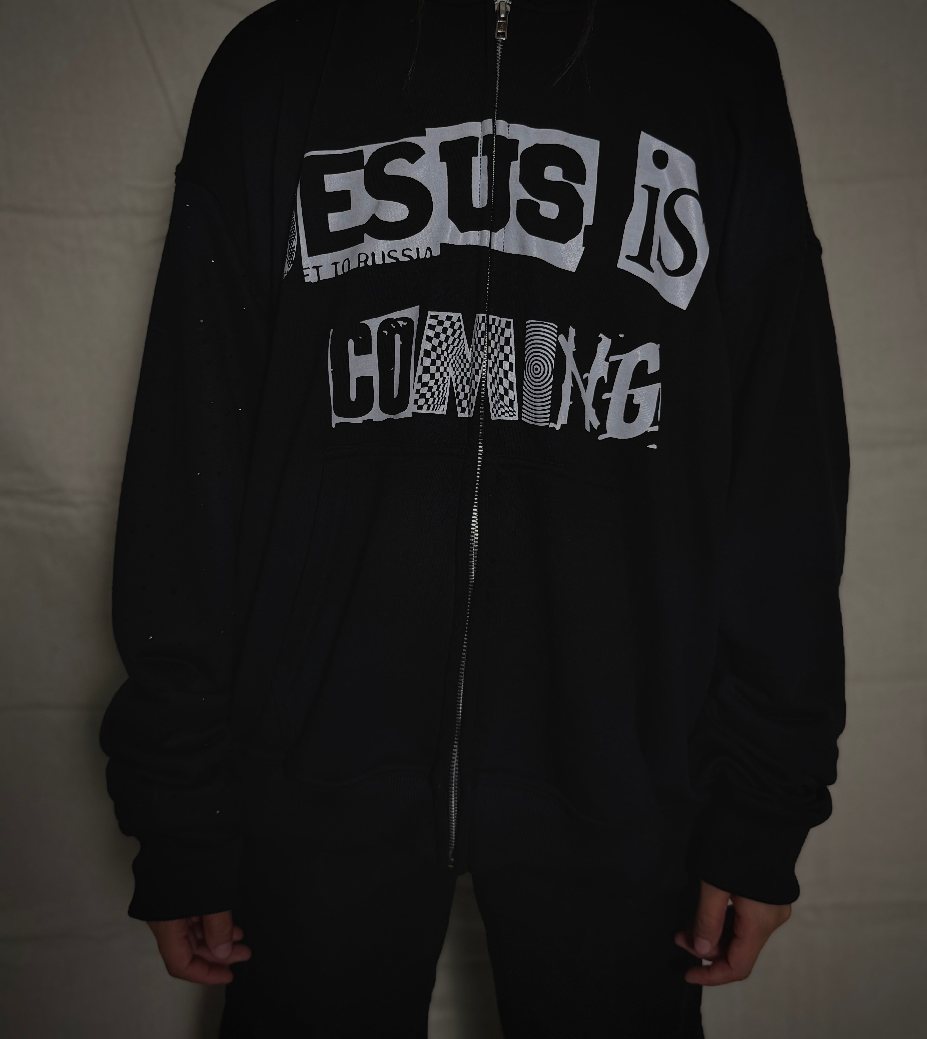 Jesus is coming rhinestone zip up hoodie