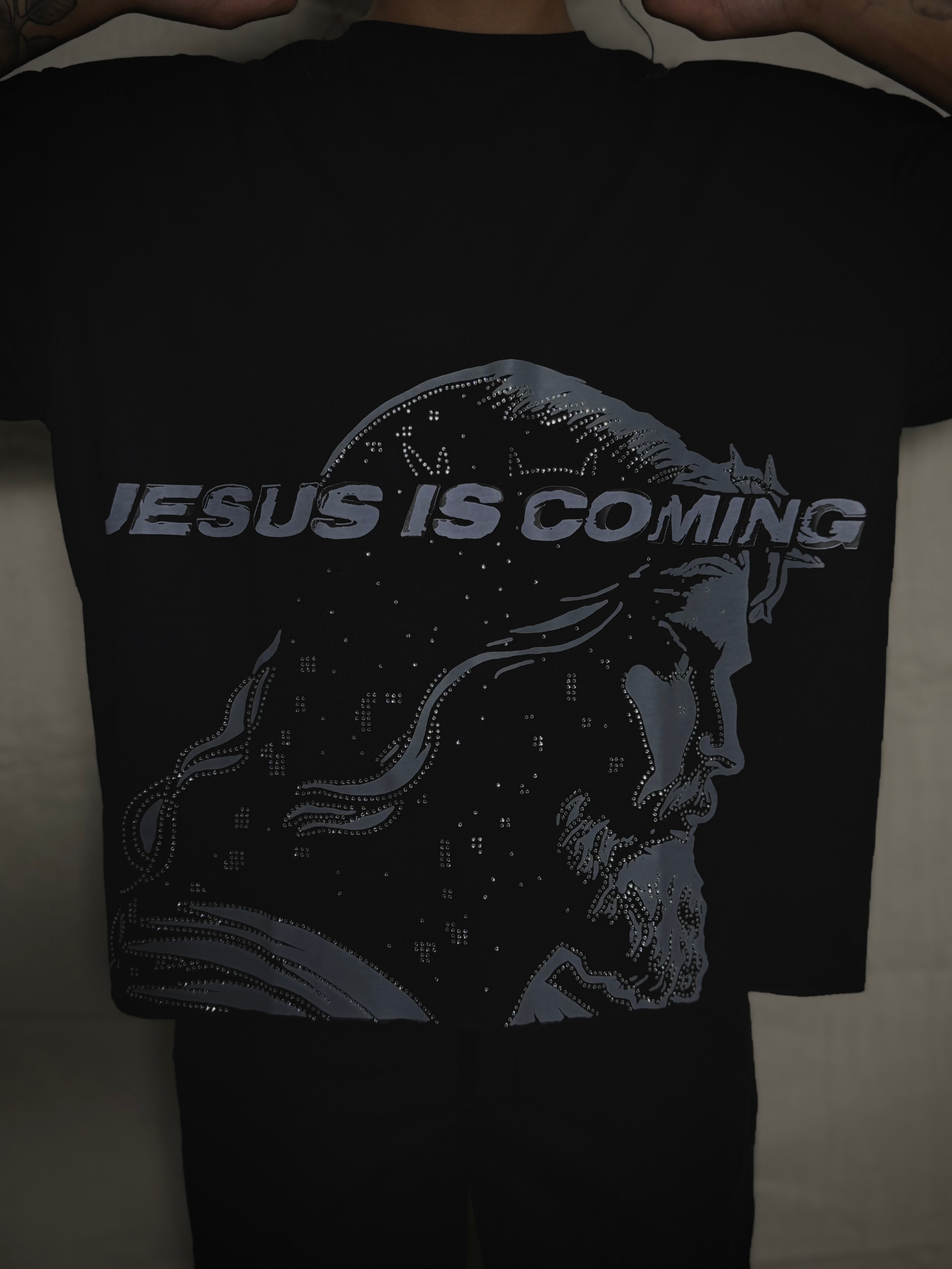 Jesus is coming rhinestone tee
