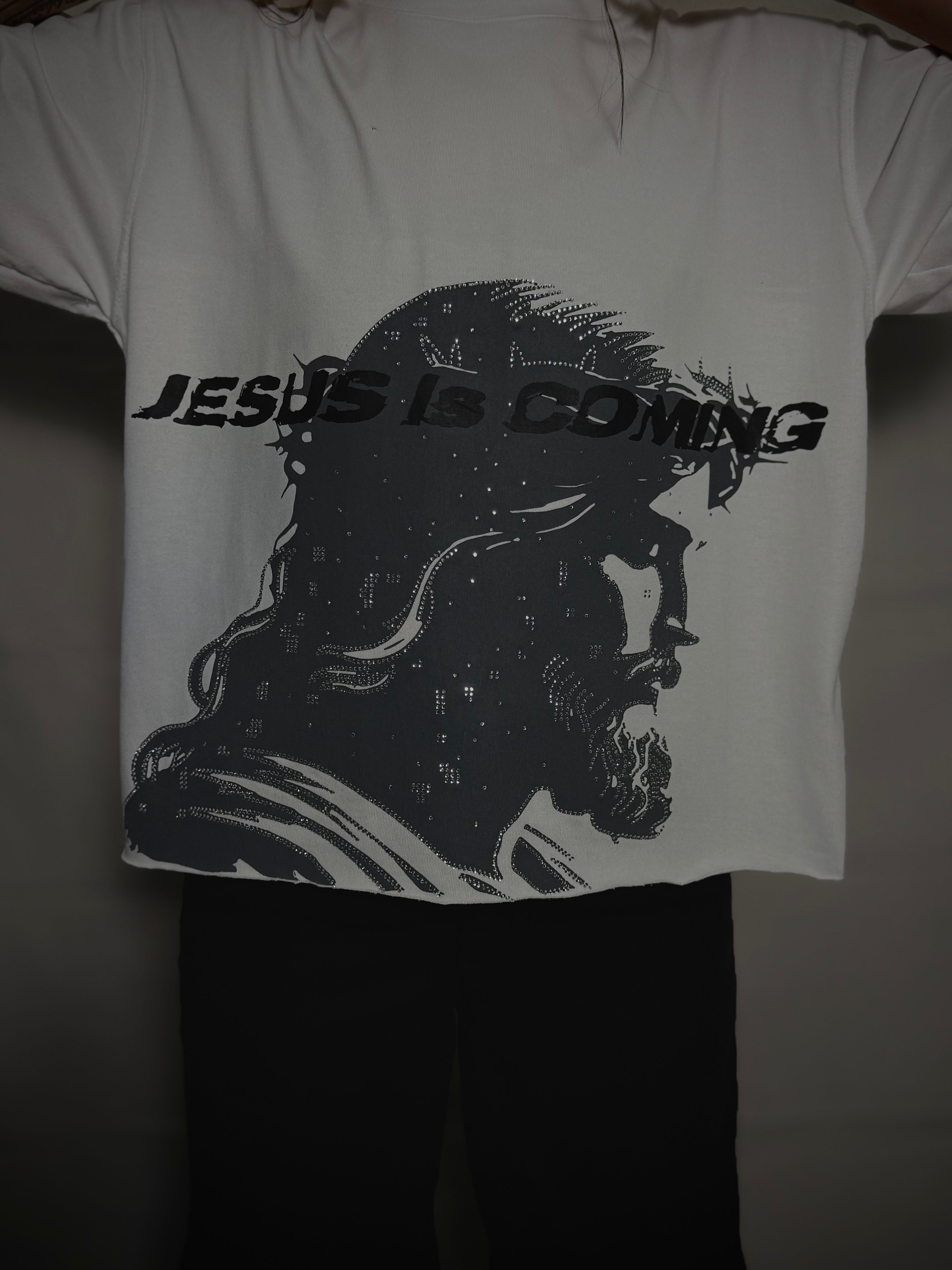 Jesus is coming rhinestone tee