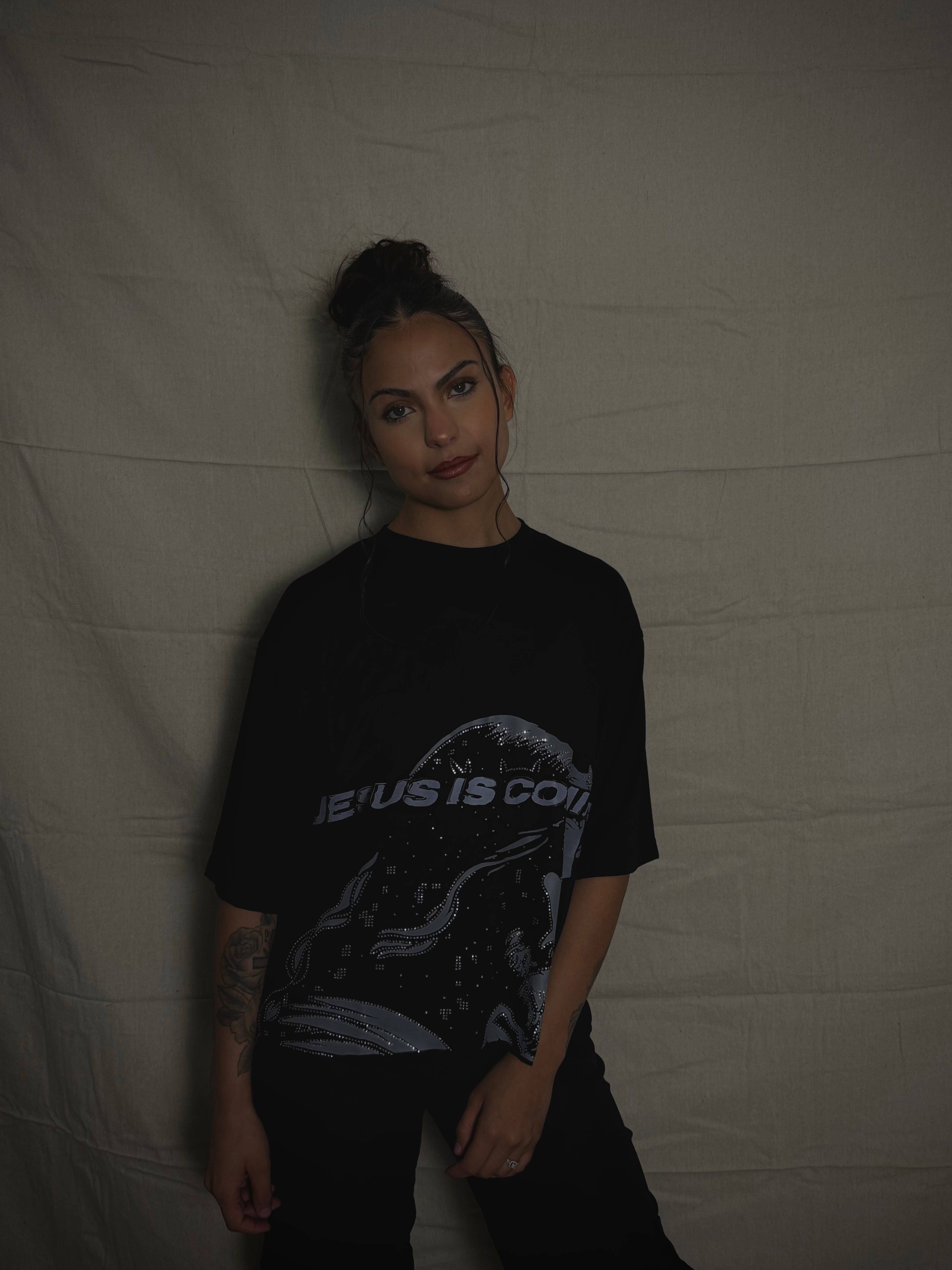 Jesus is coming rhinestone tee