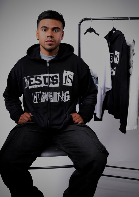 jesus is coming rhinestone zip up hoodie